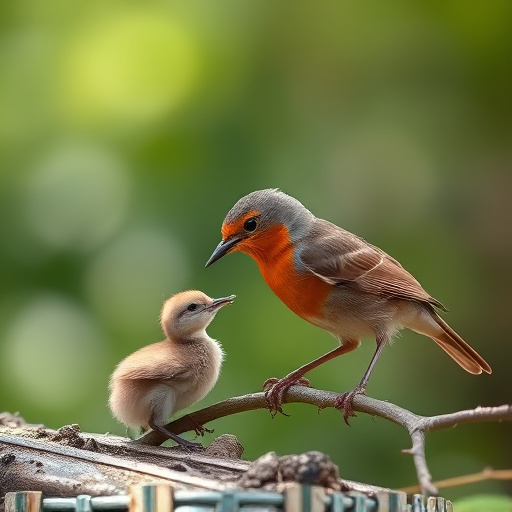 Robin feeding young with insects