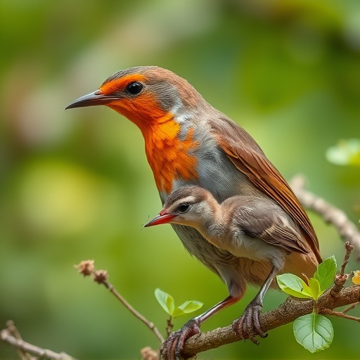 Robin feeding young with insects