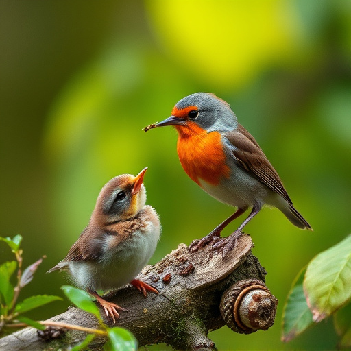Robin feeding young with insects