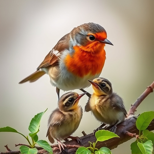 Robin feeding young with insects