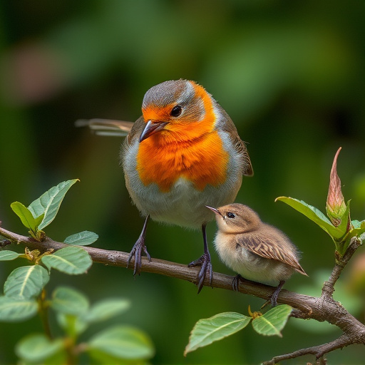 Robin feeding young with insects