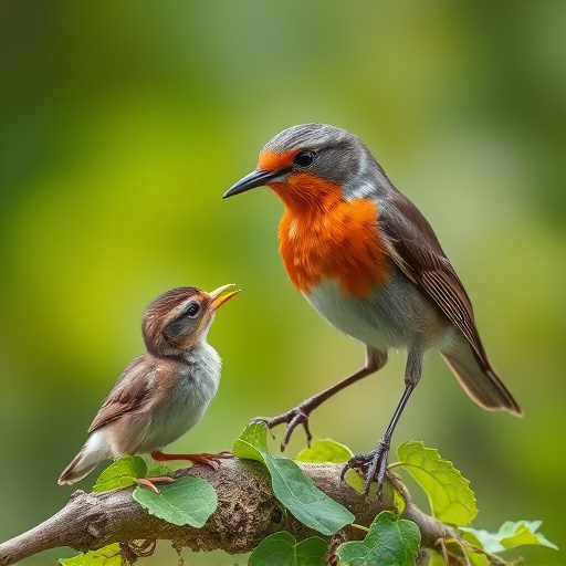 Robin feeding young with insects