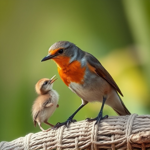 Robin feeding young with insects