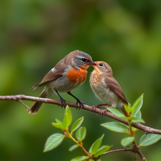 Robin feeding young with insects