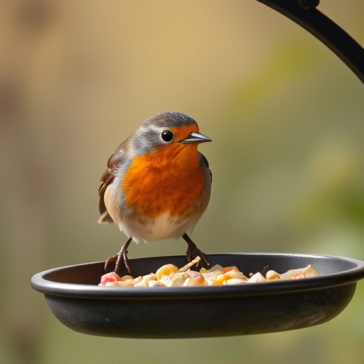 Robin pecking food from bird table