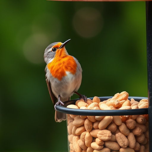 Robin perched near peanut feeder