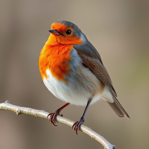 Robin with bright red breast perched