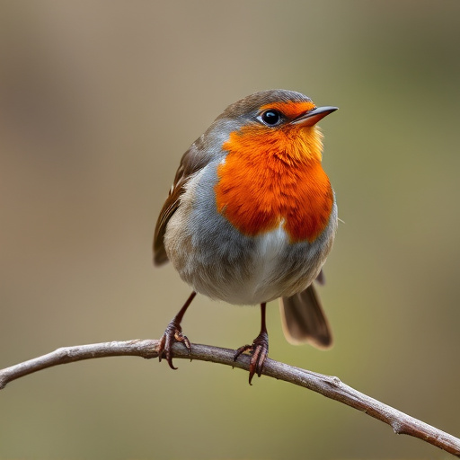 Robin with bright red breast perched