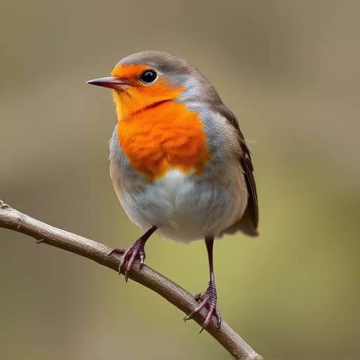 Robin with bright red breast perched