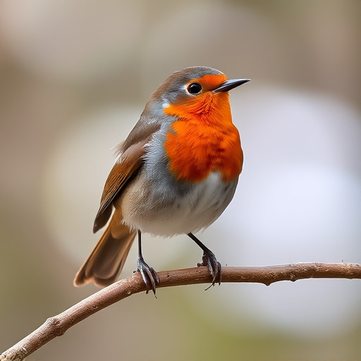 Robin with bright red breast perched
