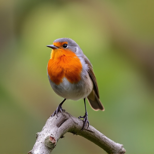 Robin with bright red breast perched