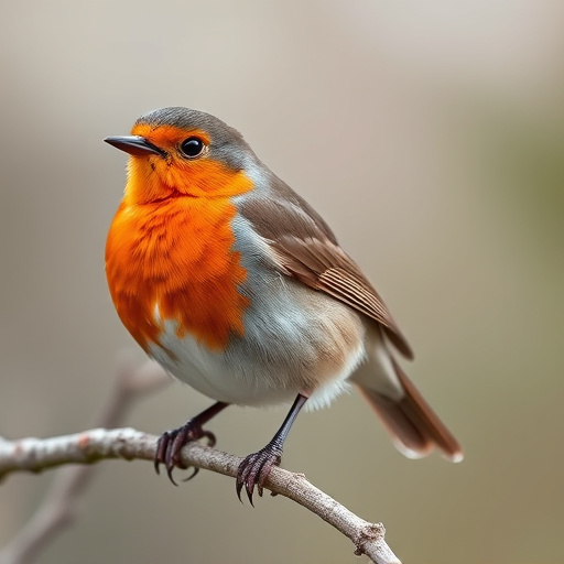 Robin with bright red breast perched