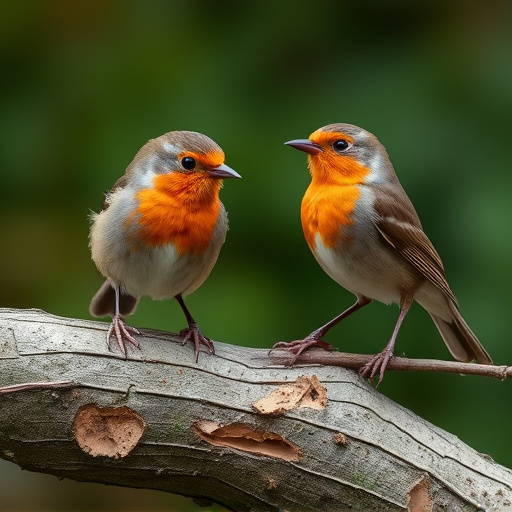 Robins and tits pecking suet pieces