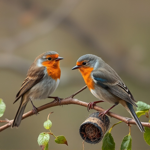 Robins and tits pecking suet pieces