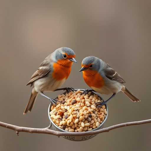 Robins feeding on no-mess seed