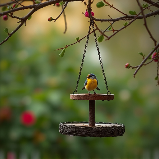 Rustic bird table swaying gently