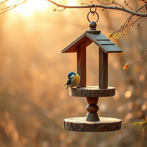 Rustic bird table swaying gently