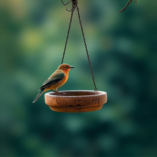 Rustic bird table swaying gently