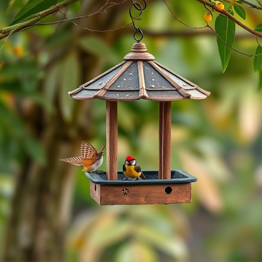 Rustic bird table swaying gently