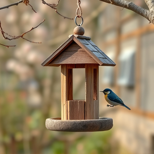 Rustic bird table swaying gently