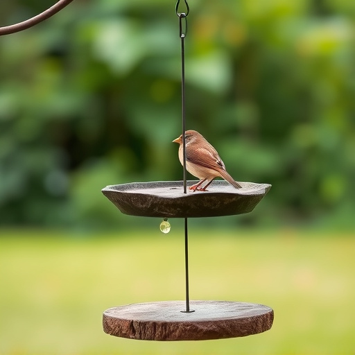 Rustic bird table swaying gently