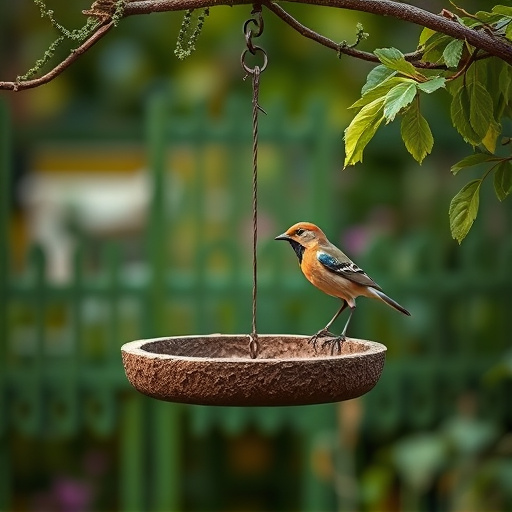 Rustic bird table swaying gently