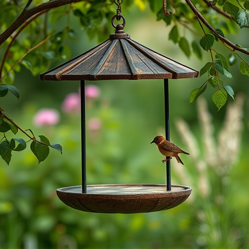 Rustic bird table swaying gently