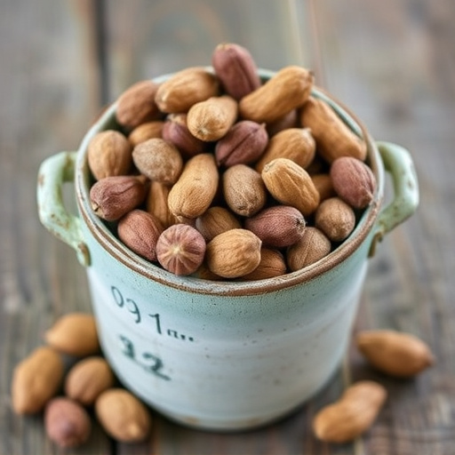 Rustic container filled with bird peanuts