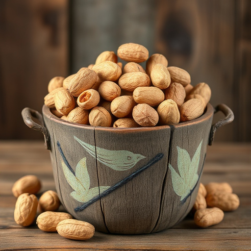 Rustic container filled with bird peanuts