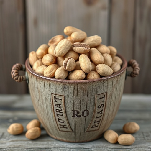 Rustic container filled with bird peanuts