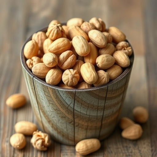 Rustic container filled with bird peanuts