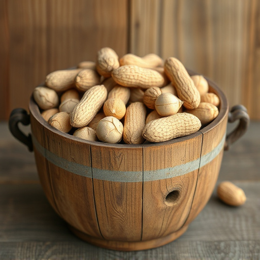 Rustic container filled with bird peanuts