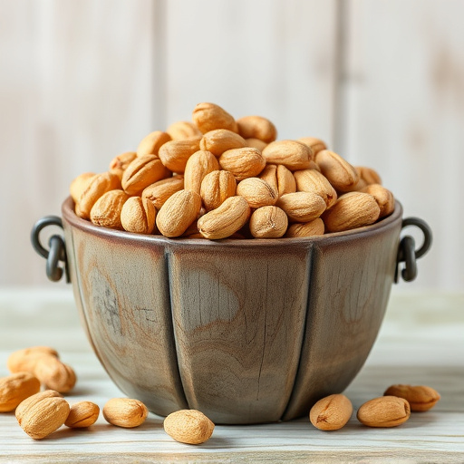 Rustic container filled with bird peanuts
