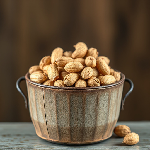 Rustic container filled with bird peanuts
