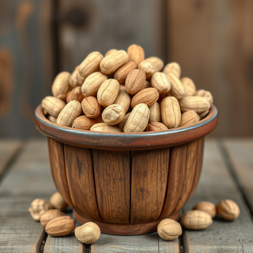 Rustic container filled with bird peanuts