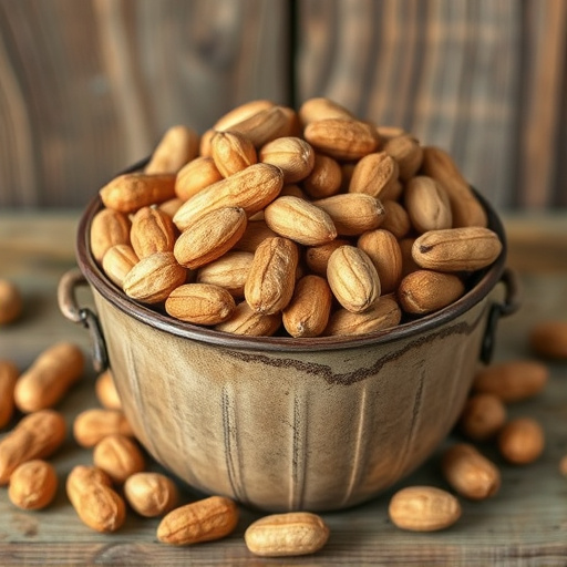 Rustic container filled with bird peanuts