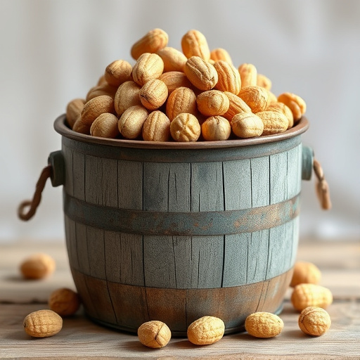 Rustic container filled with bird peanuts