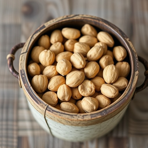 Rustic container filled with bird peanuts
