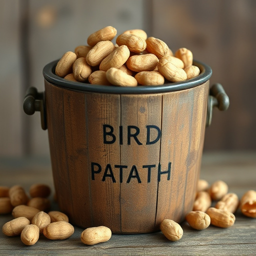 Rustic container filled with bird peanuts