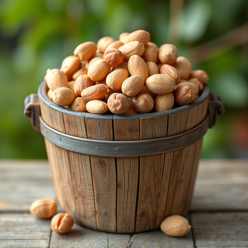 Rustic container filled with bird peanuts
