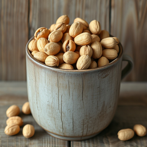 Rustic container filled with bird peanuts