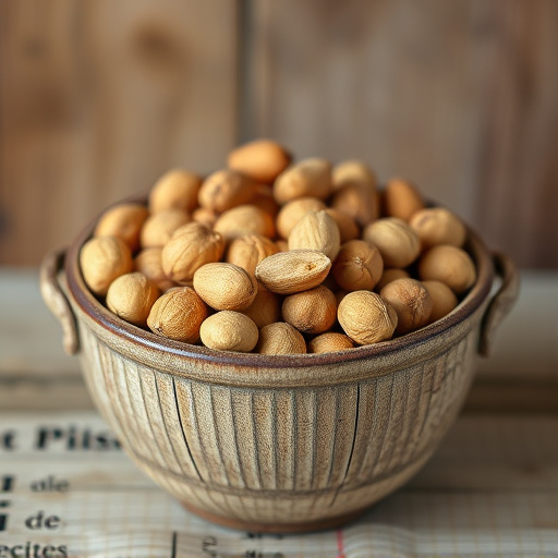 Rustic container filled with bird peanuts