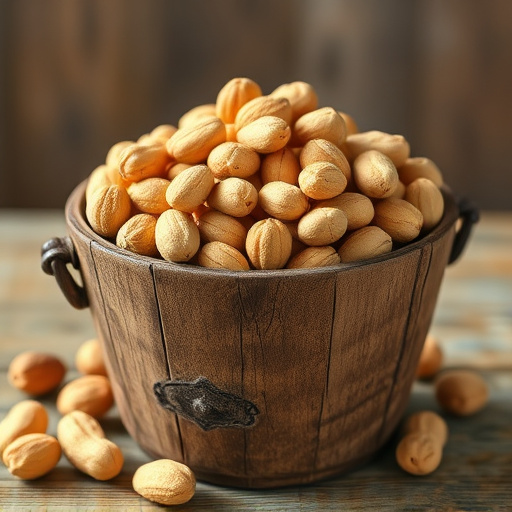 Rustic container filled with bird peanuts