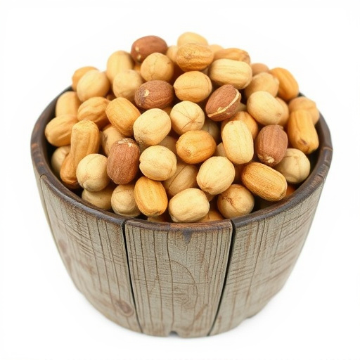 Rustic container filled with bird peanuts