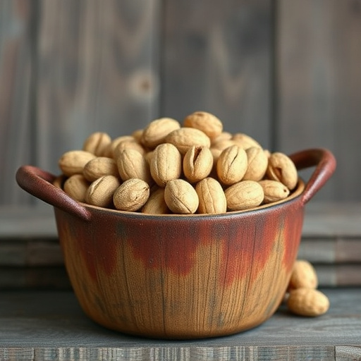 Rustic container filled with bird peanuts
