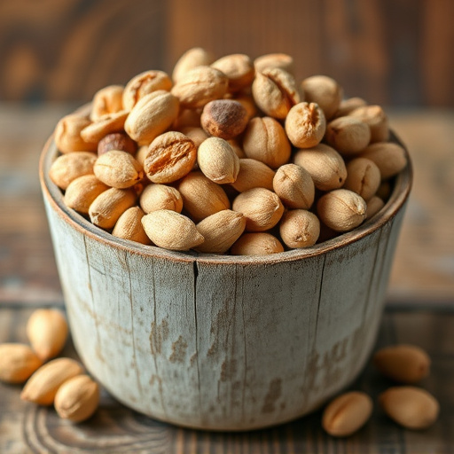 Rustic container filled with bird peanuts