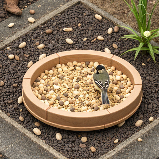 Rustic wooden ground bird feeder tray