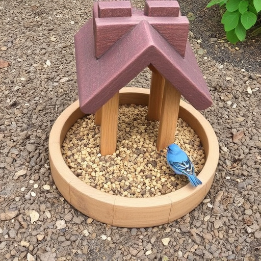 Rustic wooden ground bird feeder tray