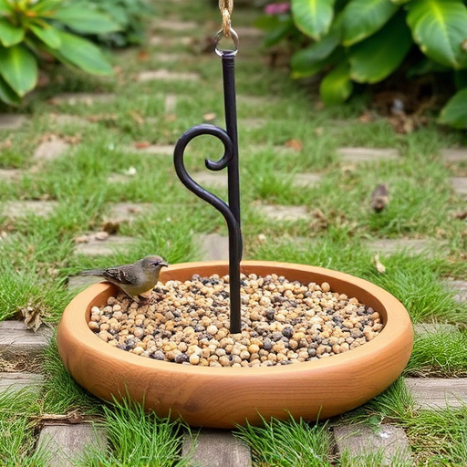 Rustic wooden ground bird feeder tray