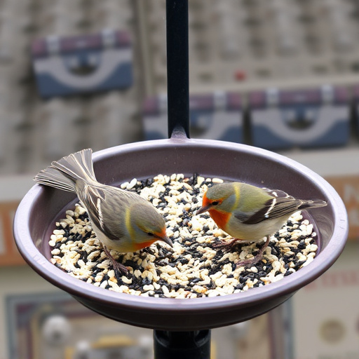 Seed-filled tray for ground-feeding birds
